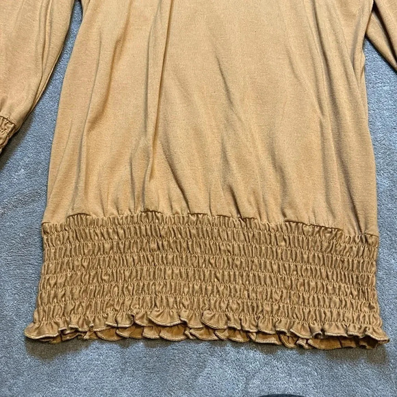 Cha Cha Vente Ruffle Shirt | Mustard | Camel Color | Ruffles | Shirt with Ruffle - Picture 6 of 9